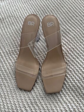 bp Nude Clear-Strap Square-Toe Slide Heels